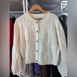 Anthropologie Pilcro Cropped Diana Cream Cardigan size Small